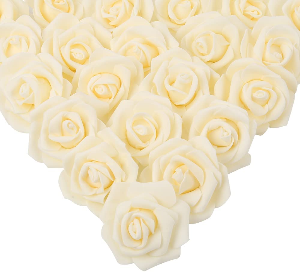 100 Pcs Real Looking Ivory White Foam Fake Roses