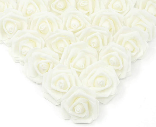 100 Pcs Real Looking Ivory White Foam Fake Roses