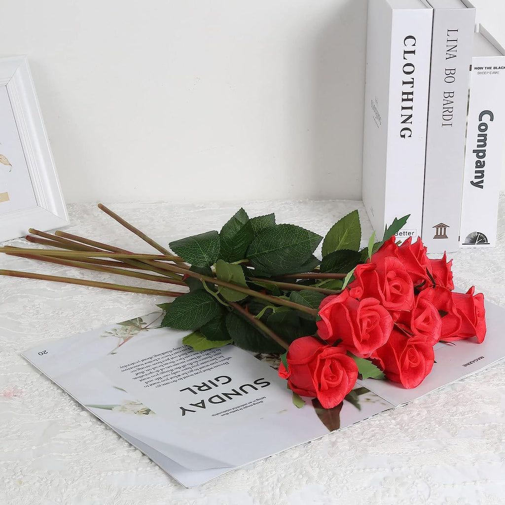 12PCS  Roses Artificial  Flowers Bouquet Real Touch Roses Silk Flowers