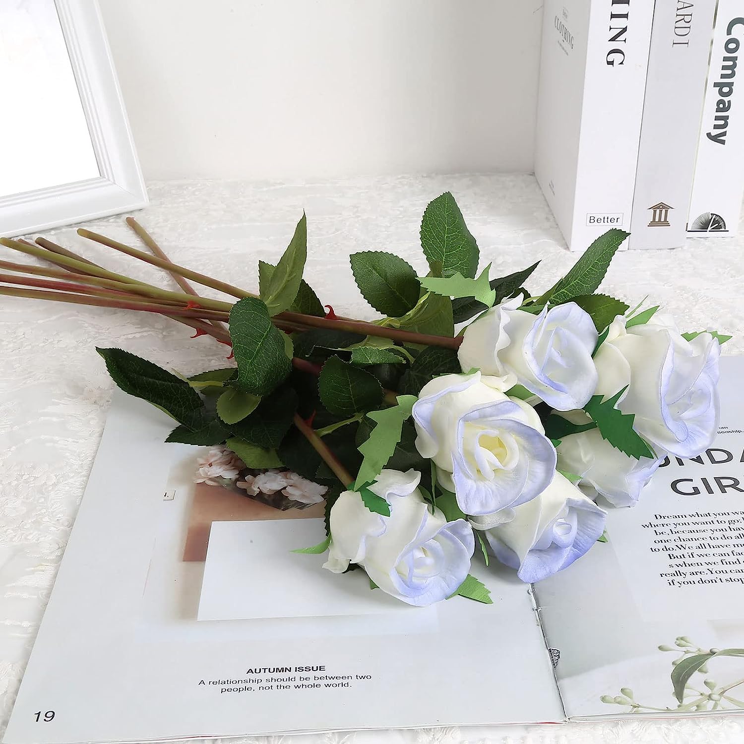 12PCS  Roses Artificial  Flowers Bouquet Real Touch Roses Silk Flowers