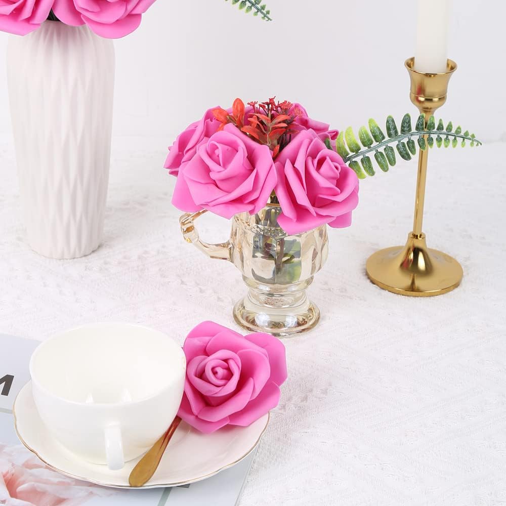 100 Pcs Real Looking Ivory White Foam Fake Roses