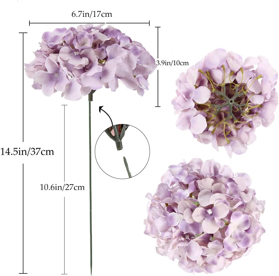 10pcs Hydrangea Artificial Flowers, Fake Purple Hydrangea Silk Flowers