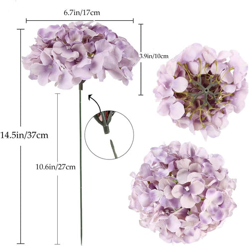 10pcs Hydrangea Artificial Flowers, Fake Purple Hydrangea Silk Flowers