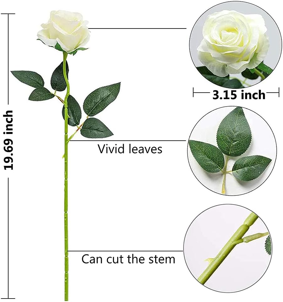12Pcs White Roses Artificial Flowers Bulk Fake Silk Roses Bouquet