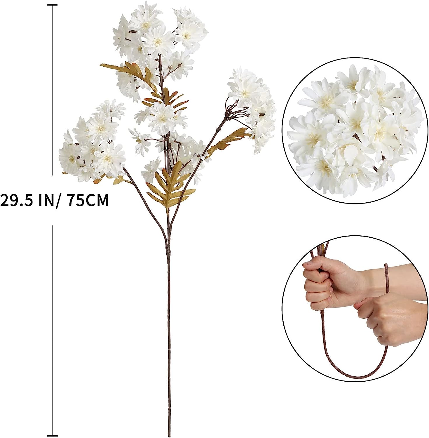 4 Bouquets White Daisy Artificial Flowers 30in Long Stem Fake Silk Sunflowers