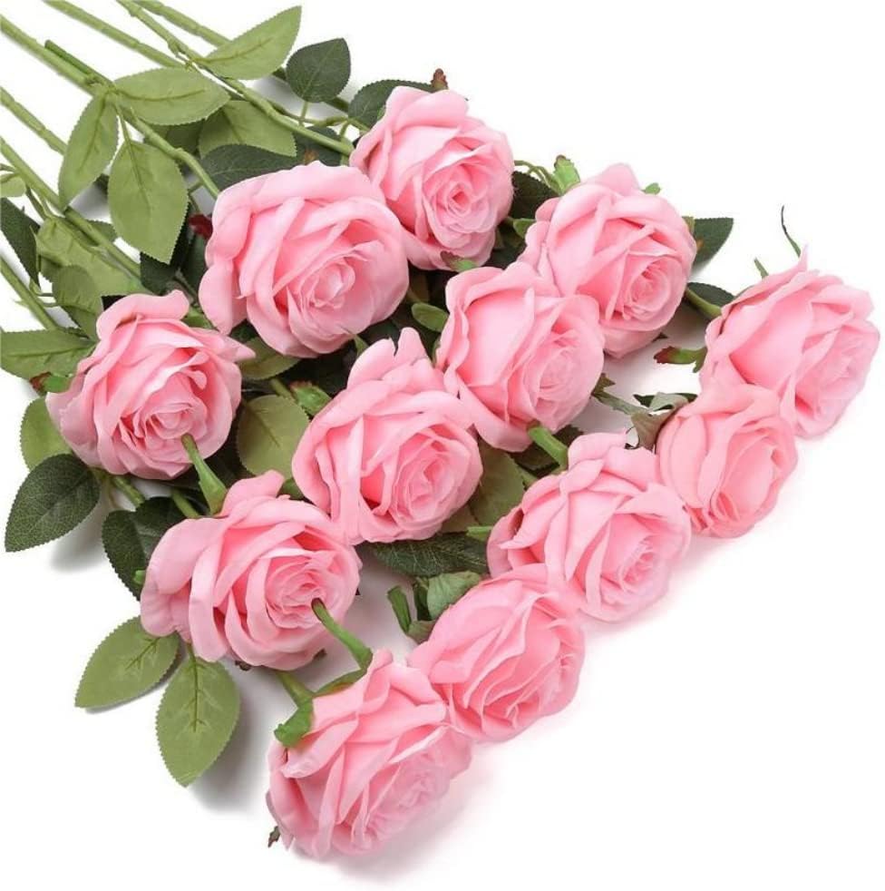 12Pcs White Roses Artificial Flowers Bulk Fake Silk Roses Bouquet