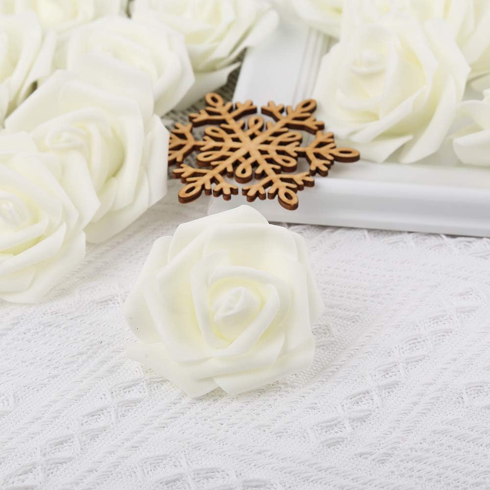 100 Pcs Real Looking Ivory White Foam Fake Roses