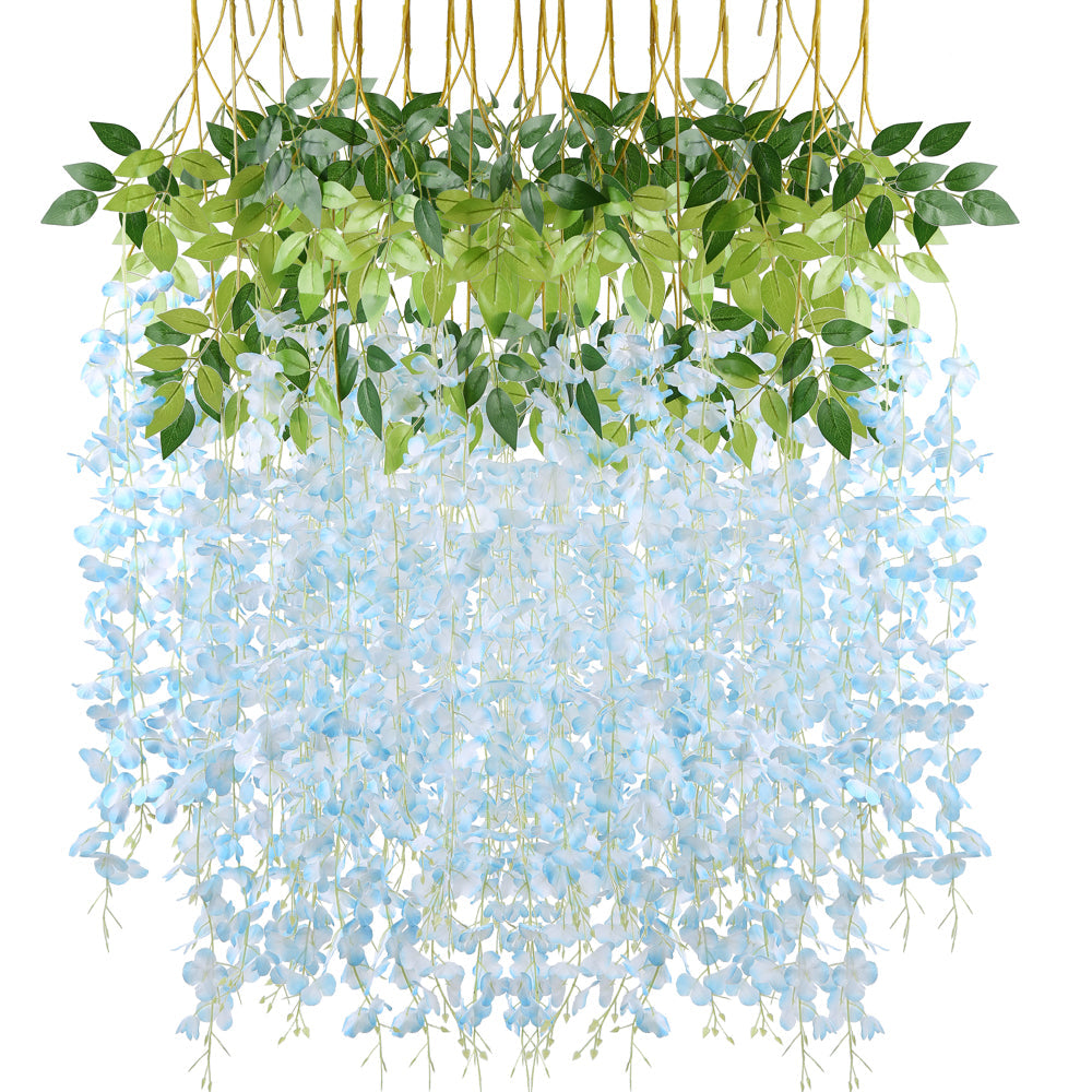 12pcs Artificial Wisteria Flowers Purple Dense Artificial Fake Wisteria Vine Ratta Hanging Garland Silk Flowers String Home Party Wedding Decor