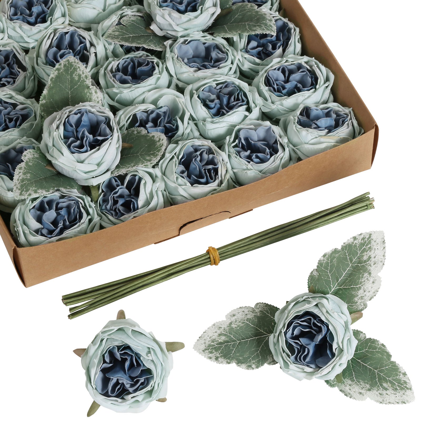 25PCS Roses Artificial Flowers 2.16in Fake Peonies Vintage Dried Flowers