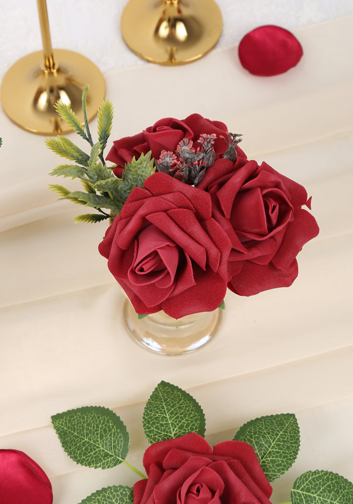 25pcs Artificial Flower Foam Rose Real Touch Roses Flower Heads with Stem