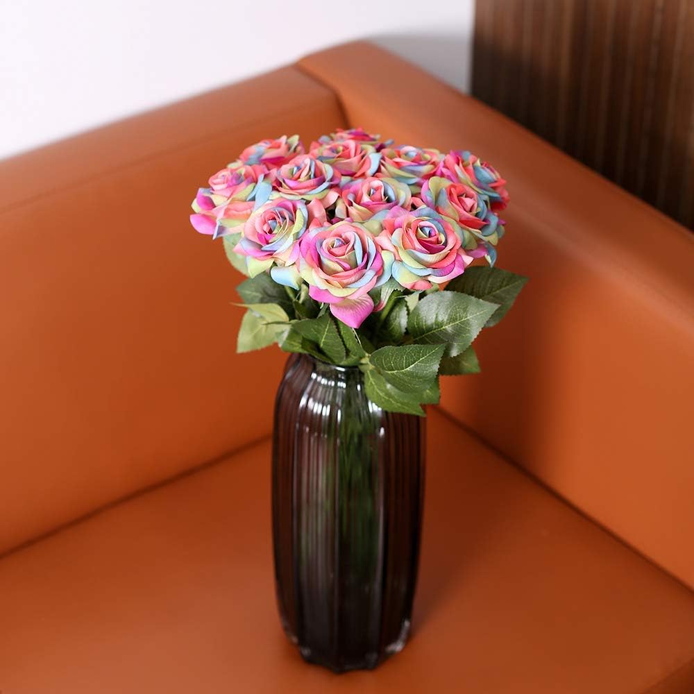 12PCS  Roses Artificial  Flowers Bouquet Real Touch Roses Silk Flowers