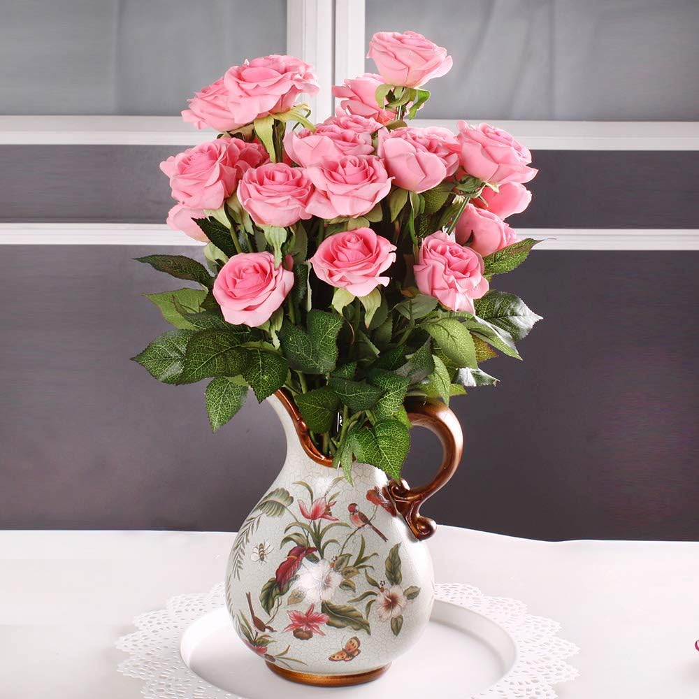 12PCS  Roses Artificial  Flowers Bouquet Real Touch Roses Silk Flowers