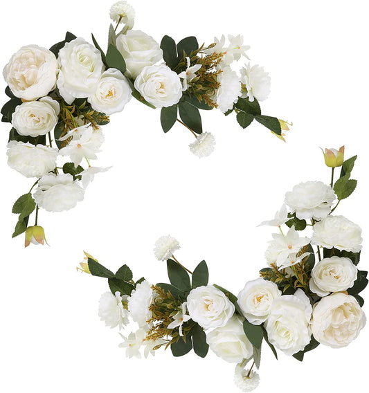 2pcs Floral Swags White Flowers  Fake Roses Combo Silk Peony for Wedding Decorations