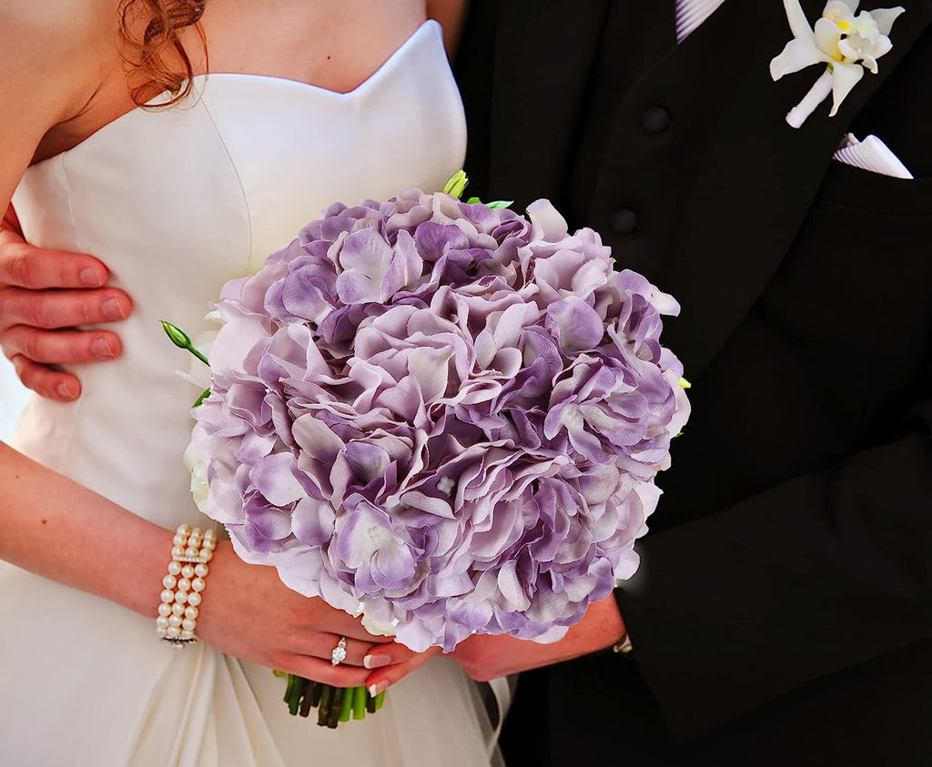10pcs Hydrangea Artificial Flowers, Fake Purple Hydrangea Silk Flowers