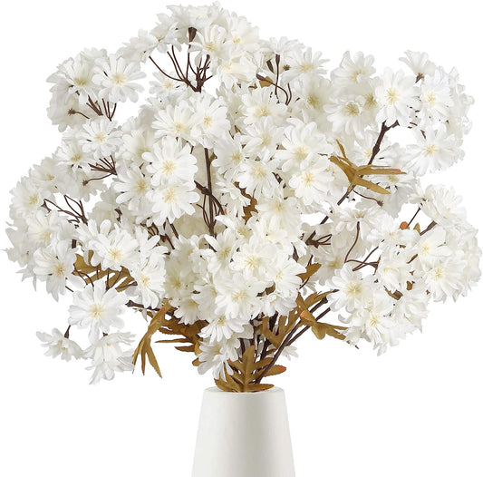 4 Bouquets White Daisy Artificial Flowers 30in Long Stem Fake Silk Sunflowers
