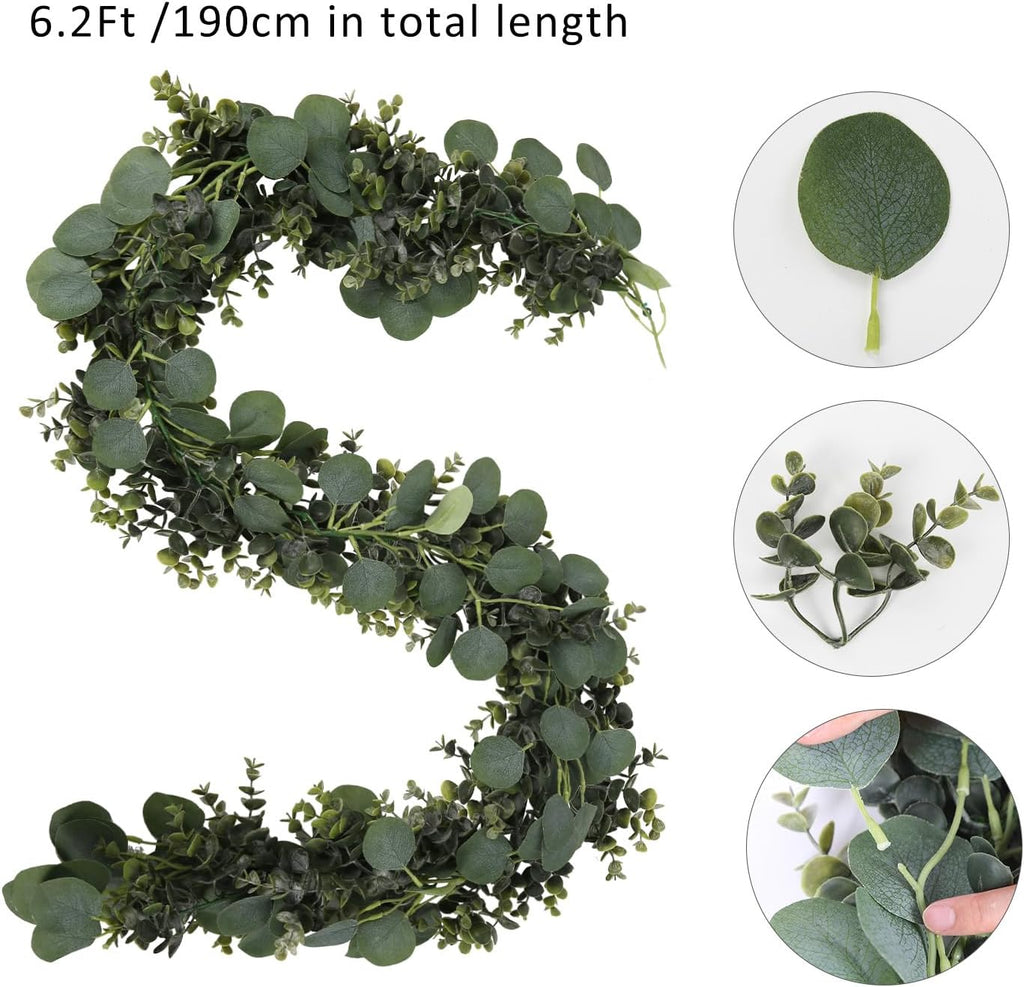 6.2Ft Long Artificial Eucalyptus Garland  Fake Silver Dollar Eucalyptus Vines
