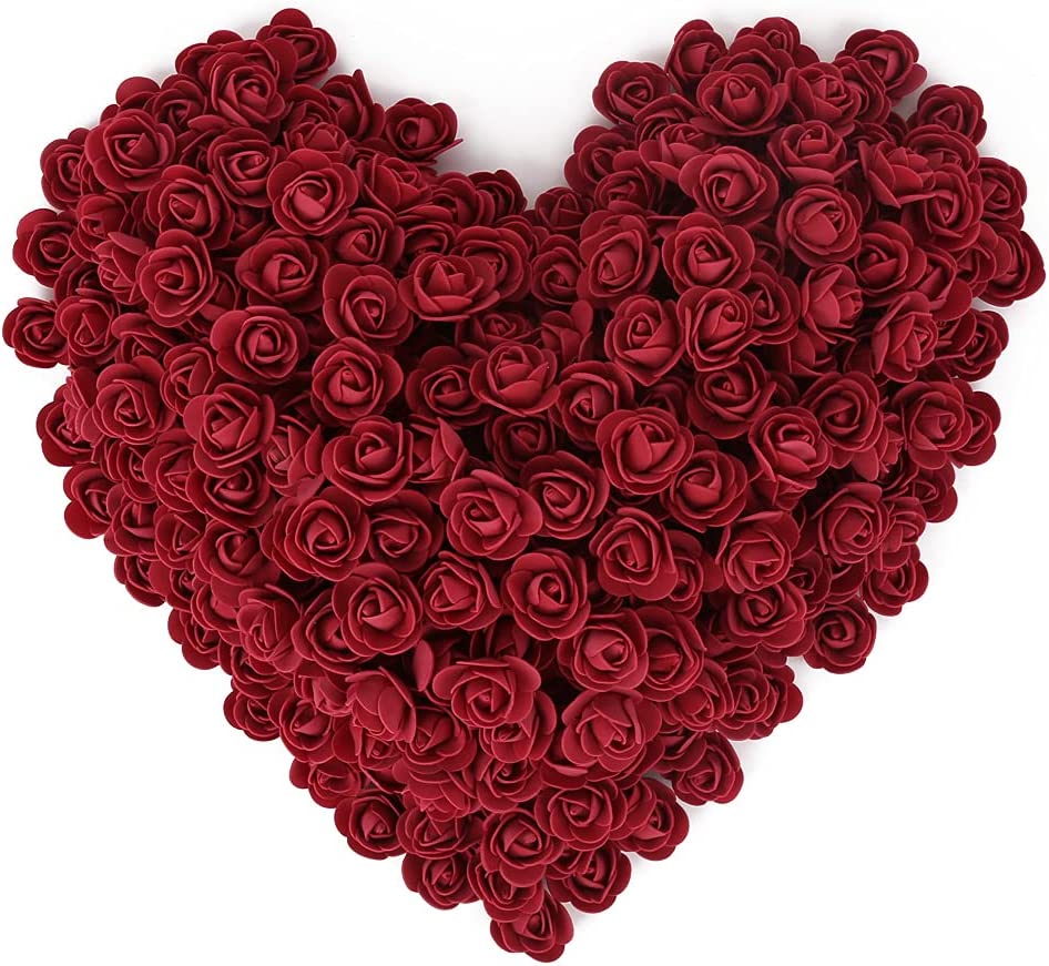 500pcs Burgundy Mini Foam Rose Heads, Artificial Foam Flower Bulk Fake Flower