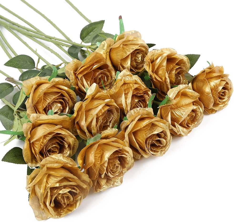 12Pcs White Roses Artificial Flowers Bulk Fake Silk Roses Bouquet