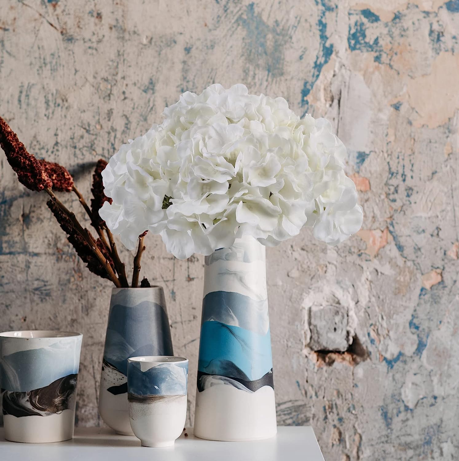 10pcs Hydrangea Artificial Flowers, Fake Purple Hydrangea Silk Flowers