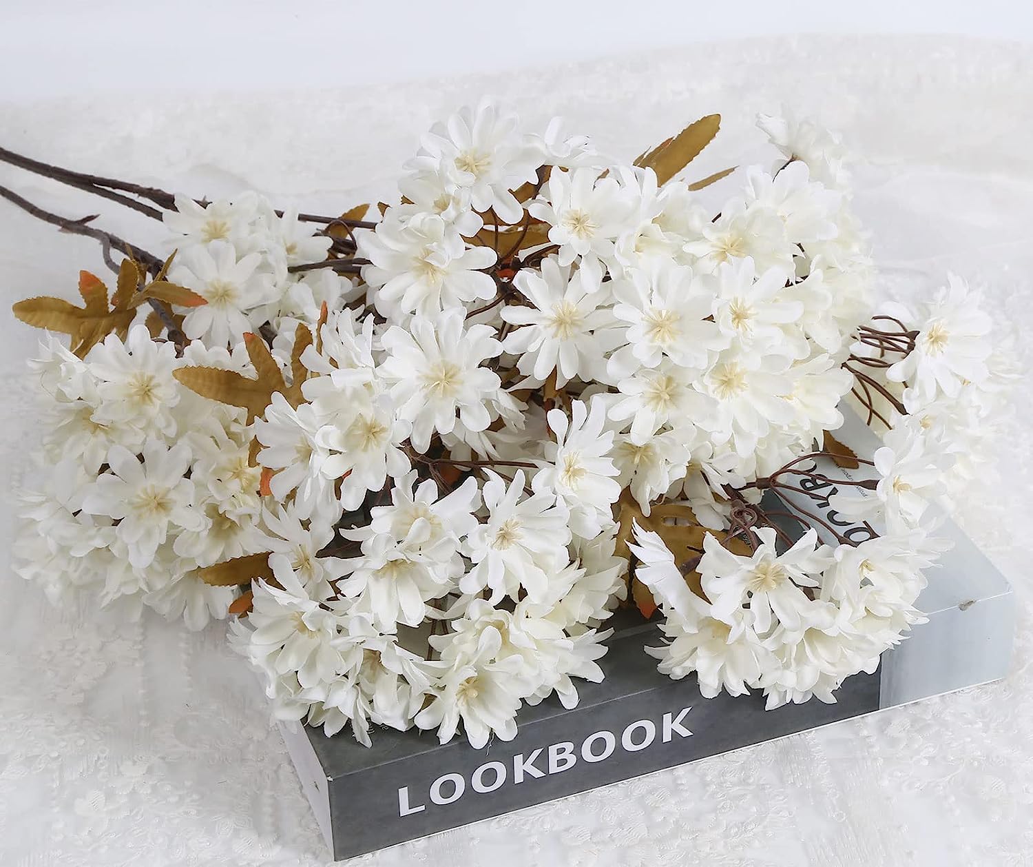 4 Bouquets White Daisy Artificial Flowers 30in Long Stem Fake Silk Sunflowers