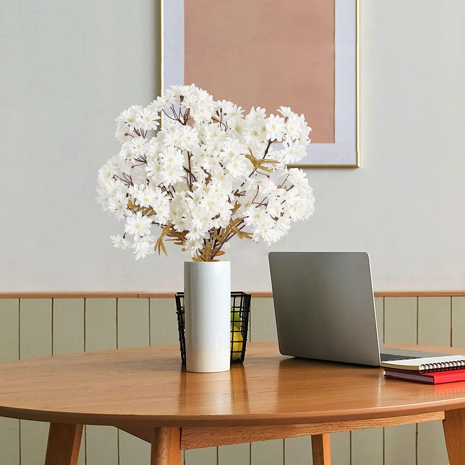 4 Bouquets White Daisy Artificial Flowers 30in Long Stem Fake Silk Sunflowers