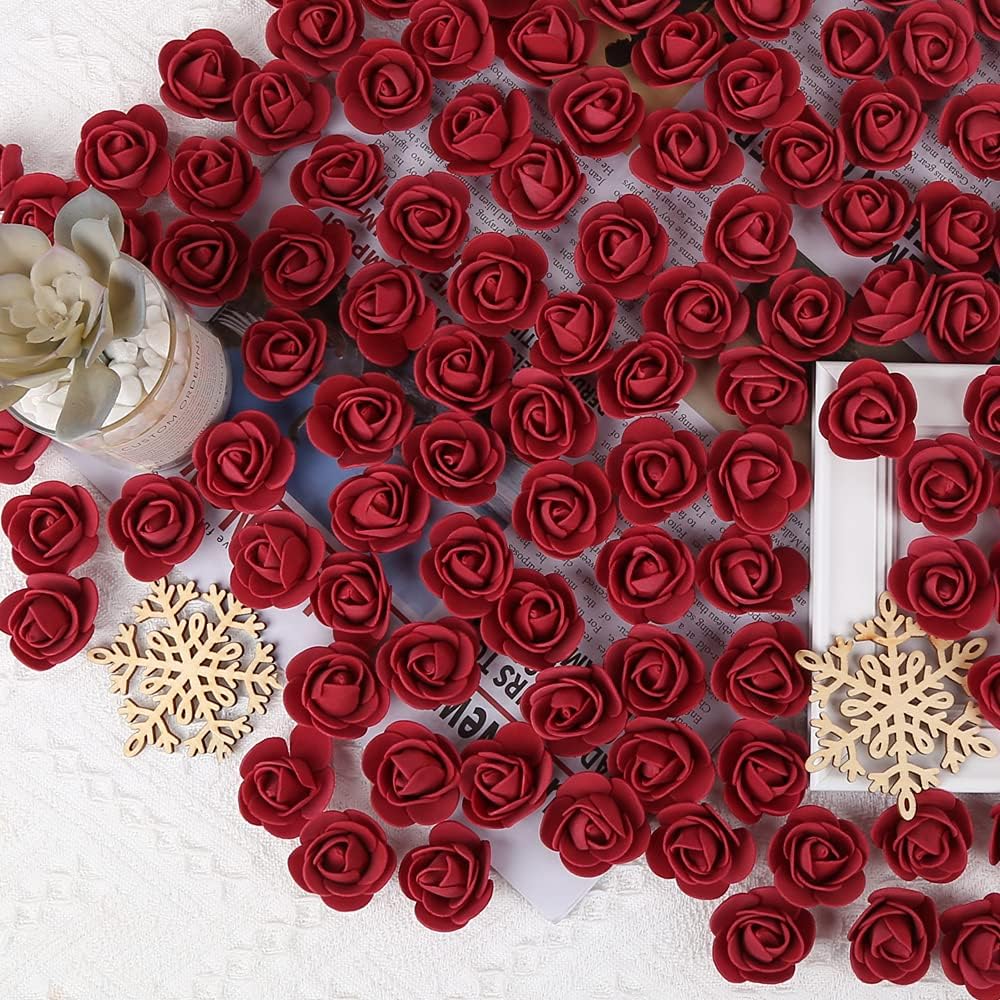 500pcs Burgundy Mini Foam Rose Heads, Artificial Foam Flower Bulk Fake Flower