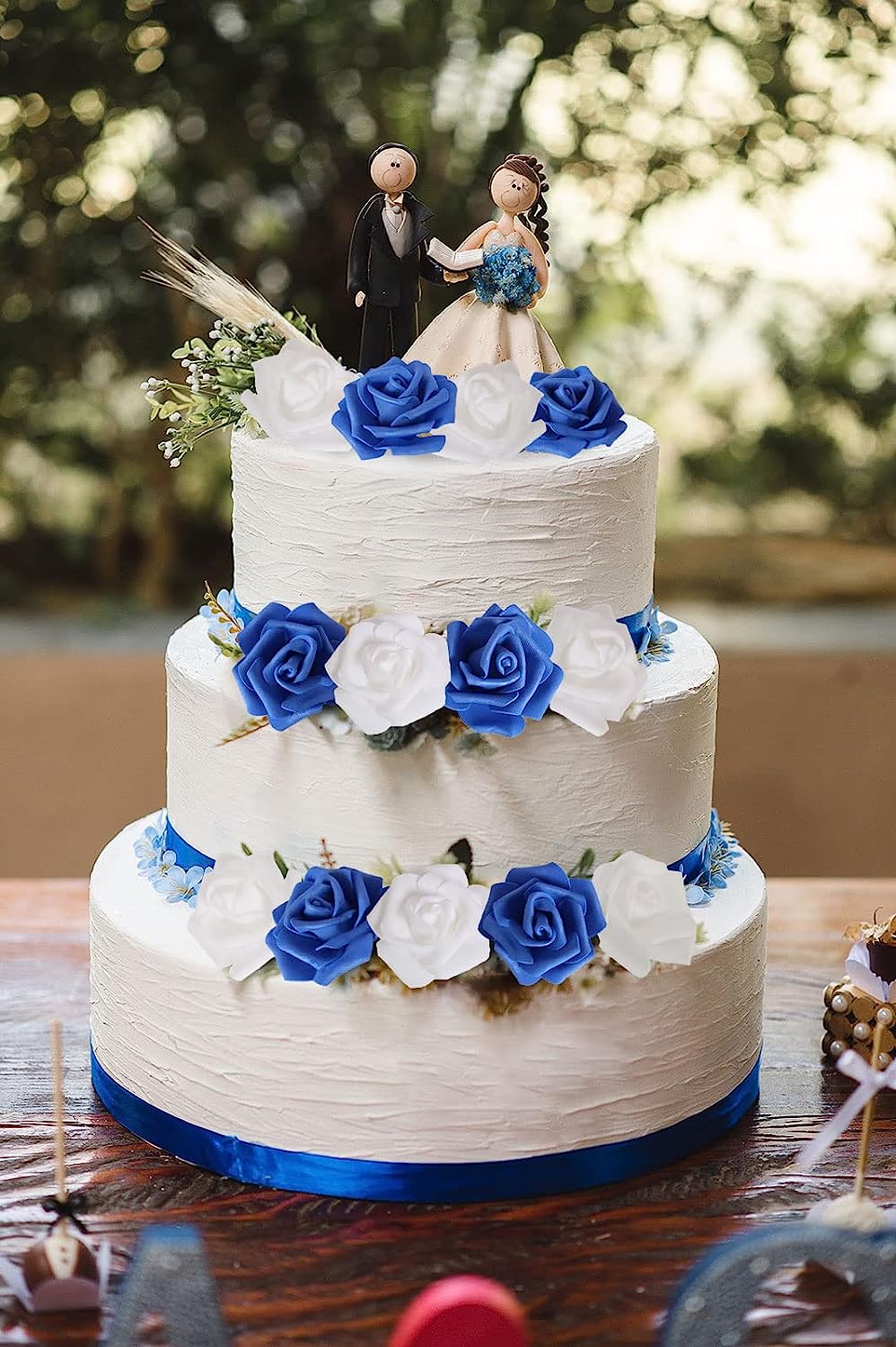 100pcs Royal Blue Artificial Rose Flower Heads, 3inch White Foam Roses Bulk Stemless Fake Flower