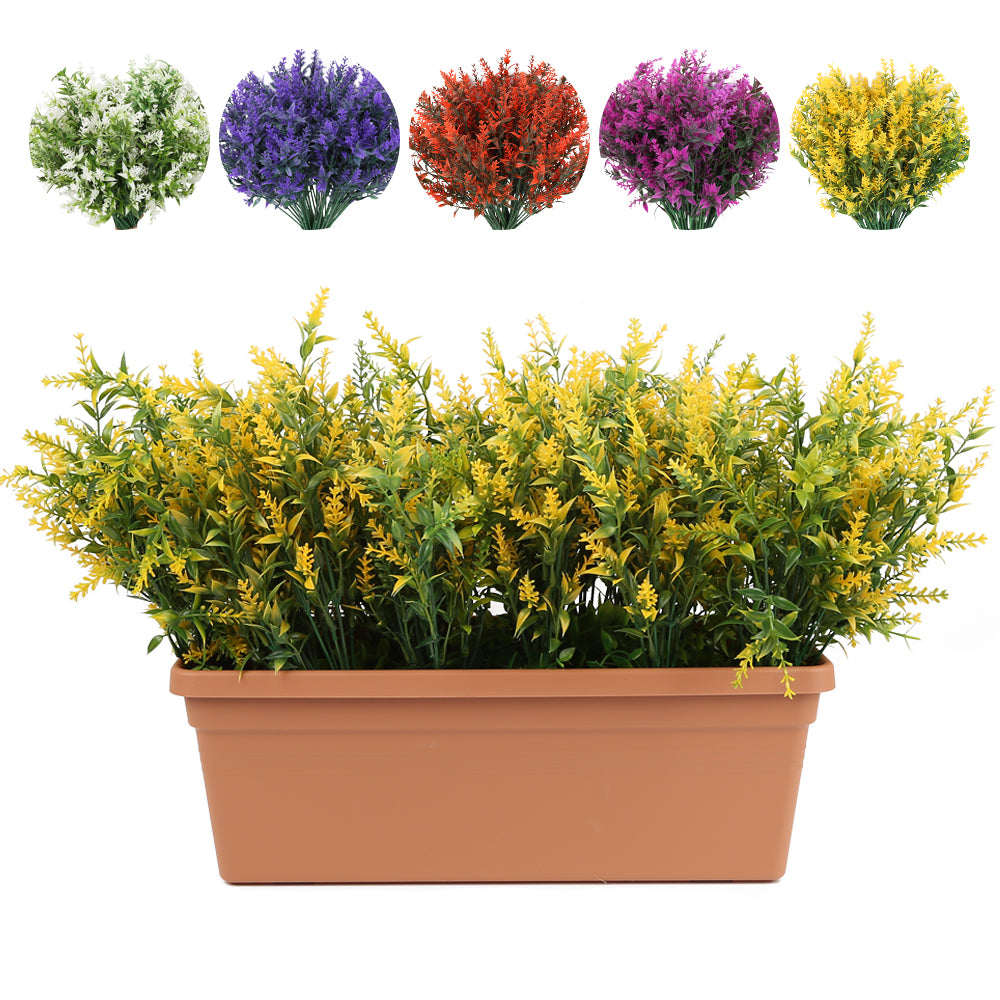 10 Bundles Plastic UV Resistant Artificial Shrubs Bushes Outdoor Artificial Flowers Lavender for Indoor Outside Hanging Planter Home Garden Decorating