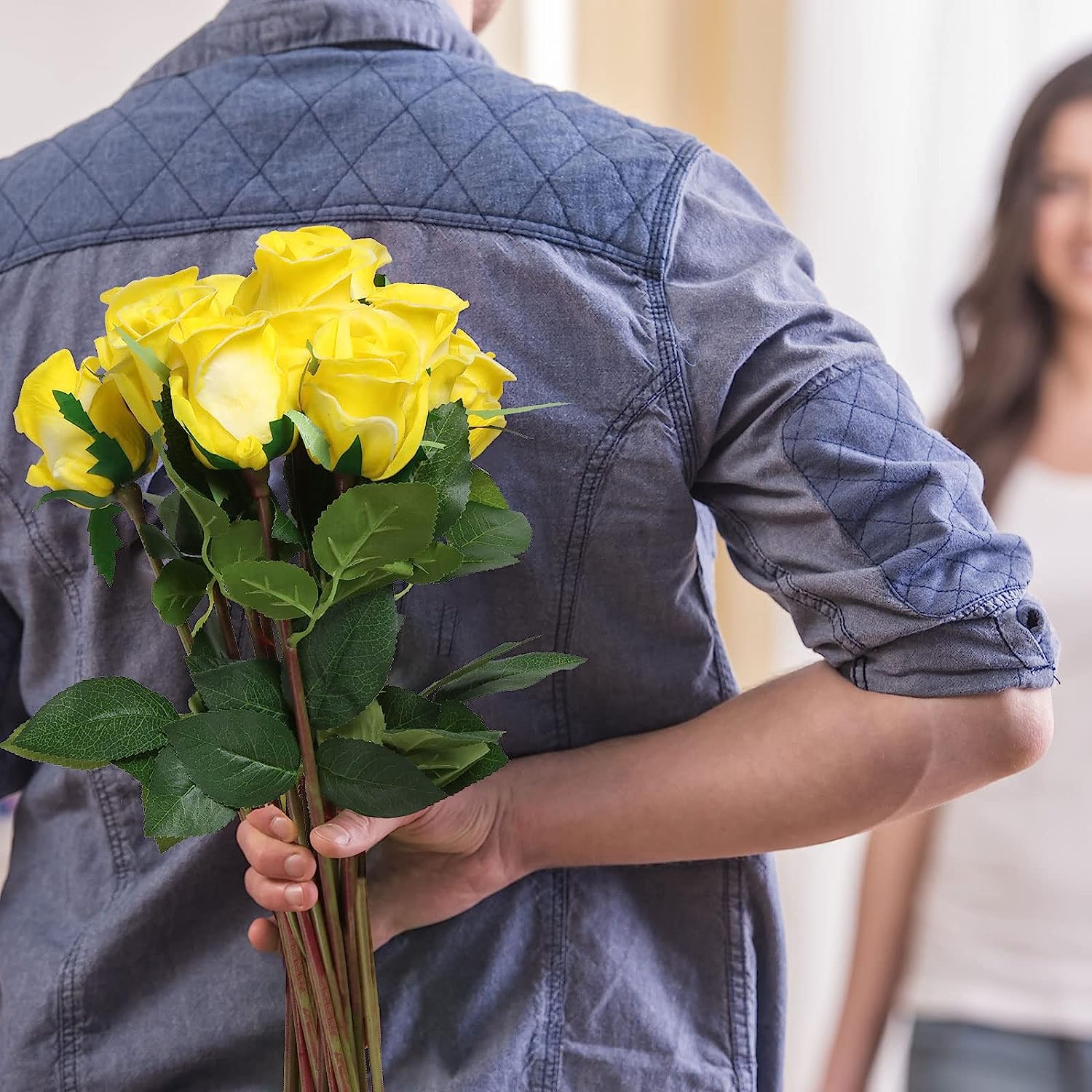 12PCS  Roses Artificial  Flowers Bouquet Real Touch Roses Silk Flowers