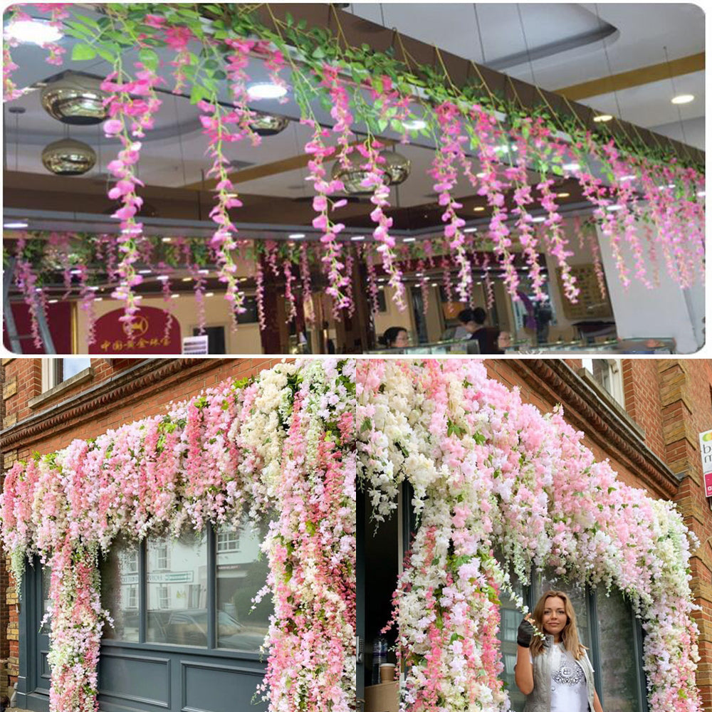 12pcs Artificial Wisteria Flowers Purple Dense Artificial Fake Wisteria Vine Ratta Hanging Garland Silk Flowers String Home Party Wedding Decor