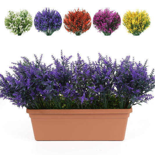 10 Bundles Plastic UV Resistant Artificial Shrubs Bushes Outdoor Artificial Flowers Lavender for Indoor Outside Hanging Planter Home Garden Decorating
