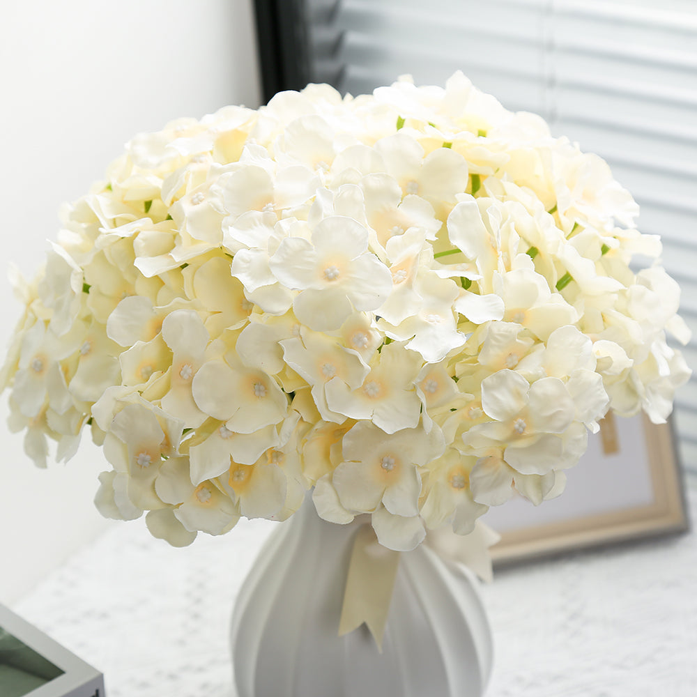 10PCS Fake Flowers Dark Champagne Hydrangea Silk Flowers Heads Pack of Hydrangea Artificial Flowers with Stems