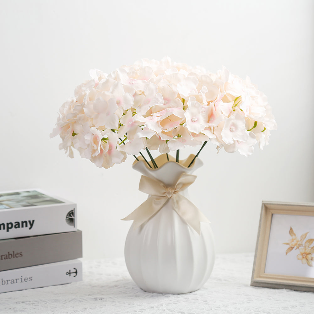 10PCS Fake Flowers Dark Champagne Hydrangea Silk Flowers Heads Pack of Hydrangea Artificial Flowers with Stems