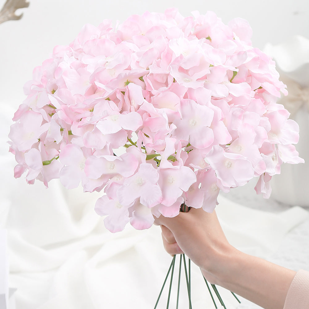 10PCS Fake Flowers Dark Champagne Hydrangea Silk Flowers Heads Pack of Hydrangea Artificial Flowers with Stems