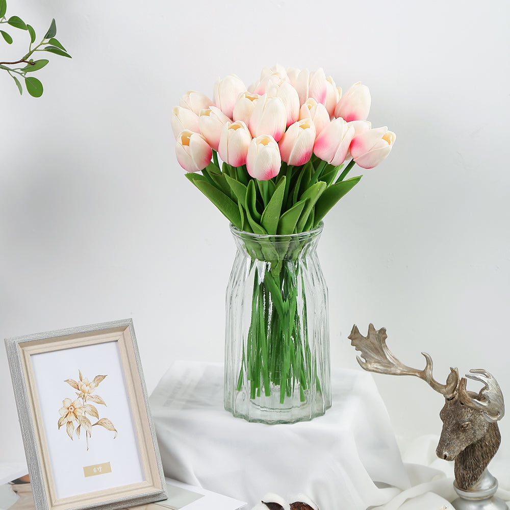 24 pieces of artificial tulips are used for decorating fake tulips, flower arrangement, artificial tulip decoration, dining table, home decoration, baby shower center decoration