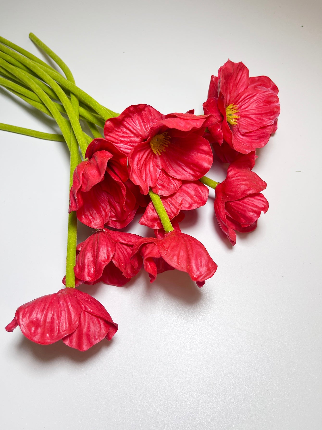 6 Pcs Artificial Poppies, 13'' Realistic Latex Poppy Flocking Long Stem Flowers