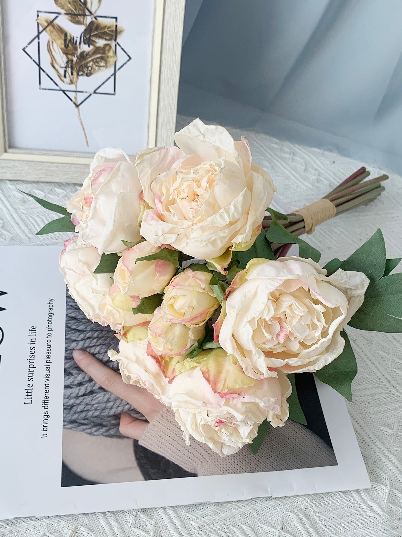 1 Bunches Artificial Silk Peony Vintage Flower Bouquet