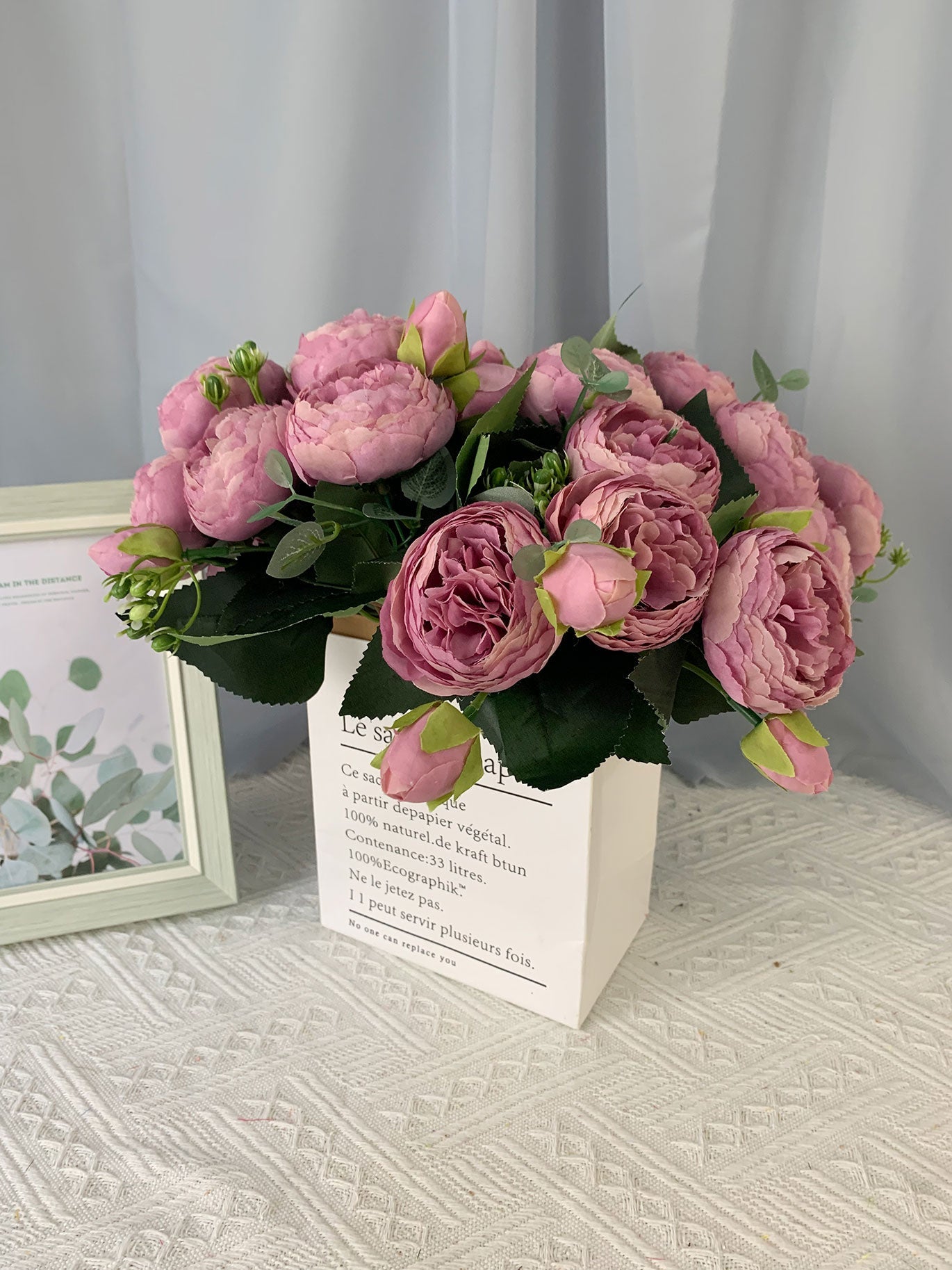 4 Bundles Peonies Artificial Flowers Pink Silk Fake Flowers Bouquets for Home Wedding Decoration Table Centerpiece, Faux Peonies Flowers Bulk