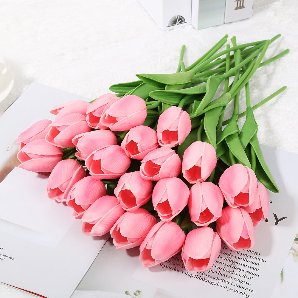 24 pieces of artificial tulips are used for decorating fake tulips, flower arrangement, artificial tulip decoration, dining table, home decoration, baby shower center decoration