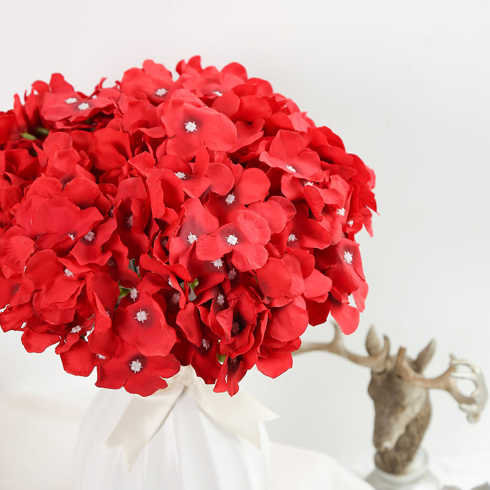 10PCS Fake Flowers Dark Champagne Hydrangea Silk Flowers Heads Pack of Hydrangea Artificial Flowers with Stems