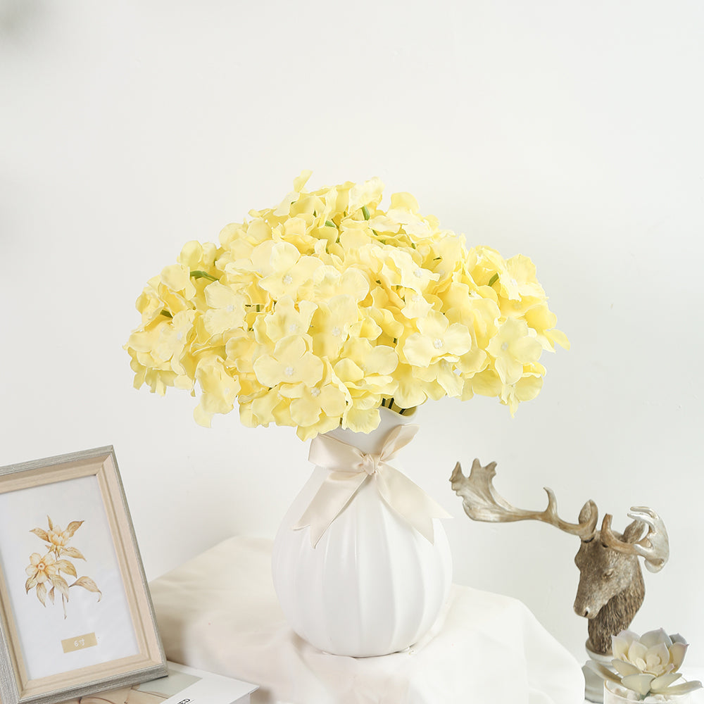 10PCS Fake Flowers Dark Champagne Hydrangea Silk Flowers Heads Pack of Hydrangea Artificial Flowers with Stems