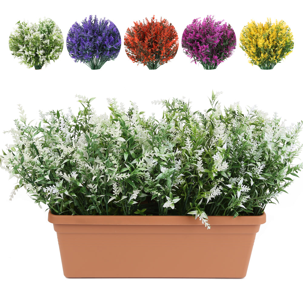 10 Bundles Plastic UV Resistant Artificial Shrubs Bushes Outdoor Artificial Flowers Lavender for Indoor Outside Hanging Planter Home Garden Decorating