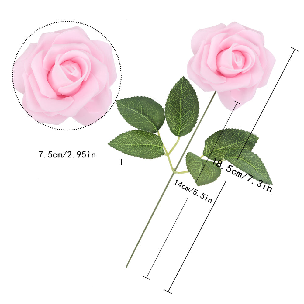 25pcs Artificial Flower Foam Rose Real Touch Roses Flower Heads with Stem
