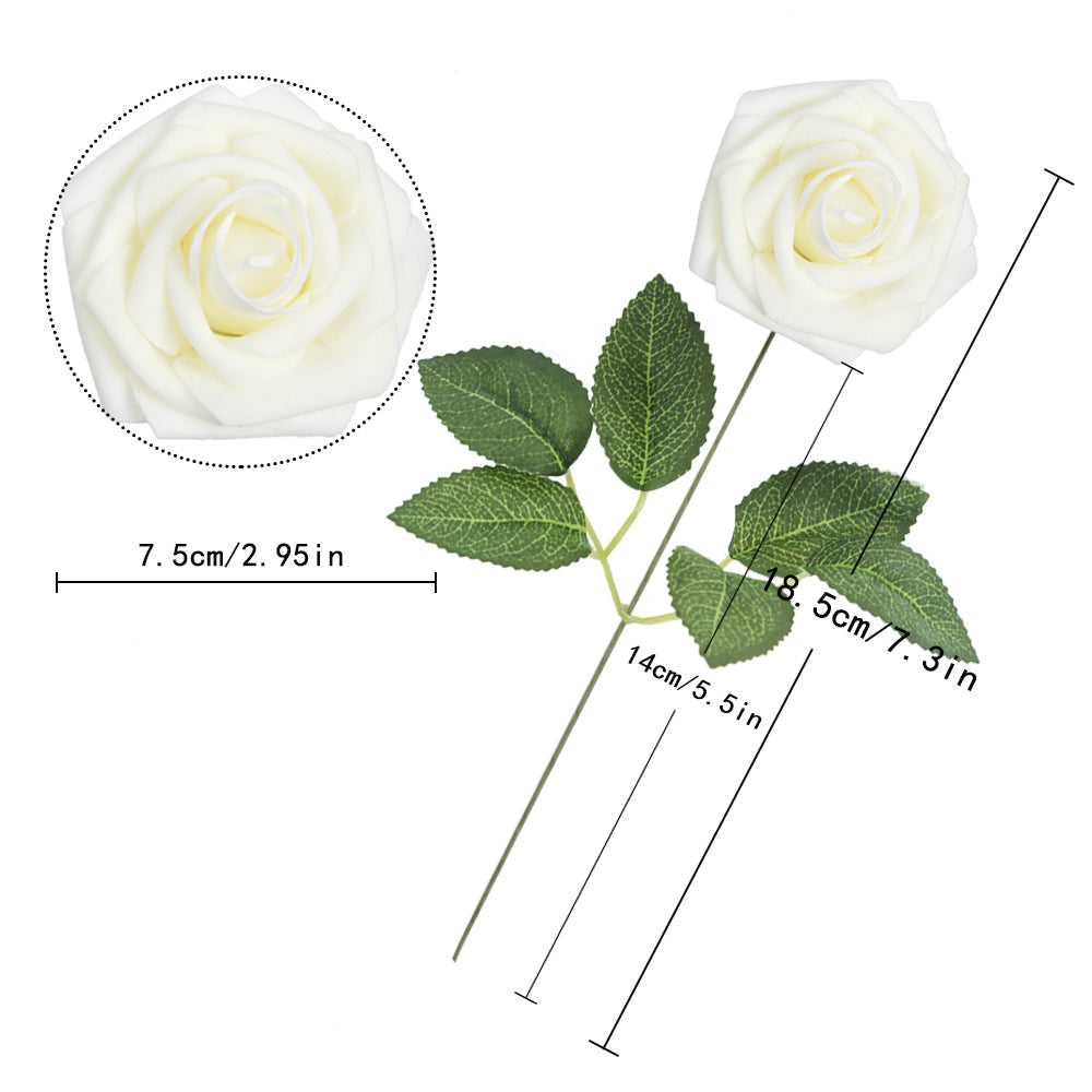 25pcs Artificial Flower Foam Rose Real Touch Roses Flower Heads with Stem