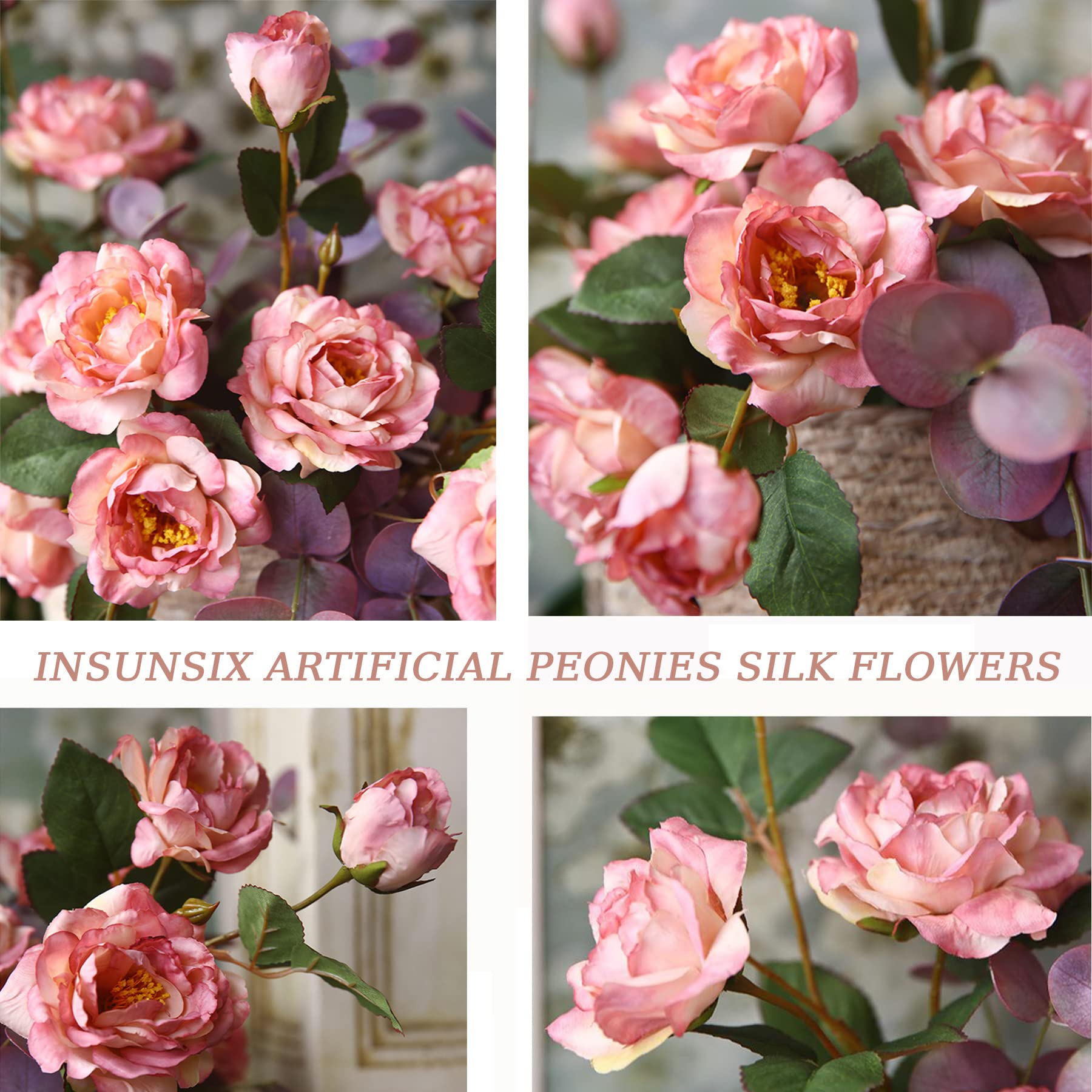 5PCS Pink Silk Peonies Artificial Flowers